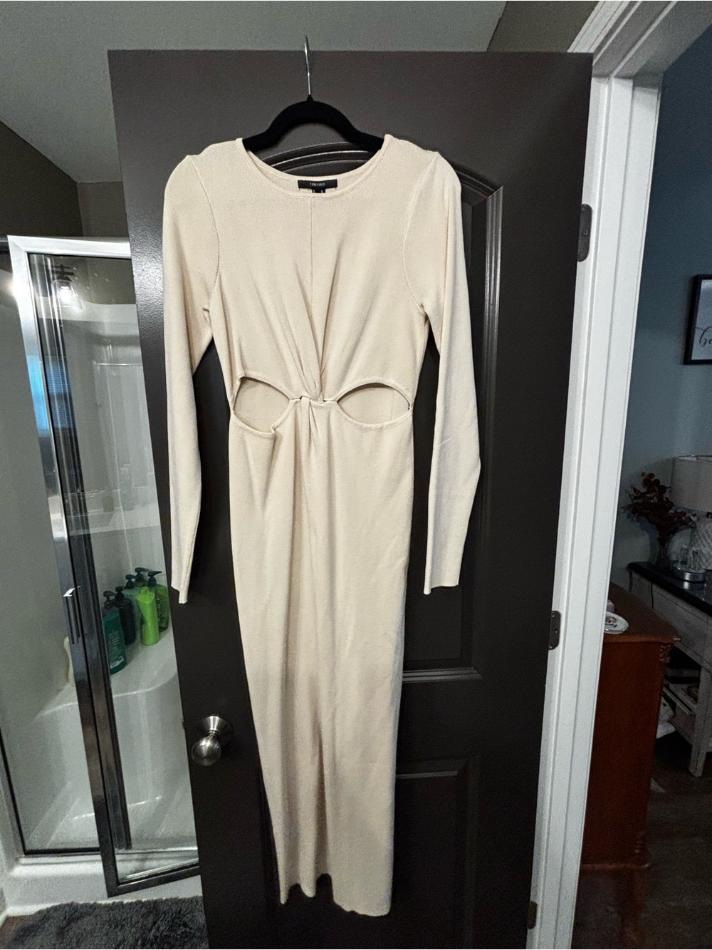 Forever 21 Cream Long Sleeve Maxi Dress with Front Cutouts